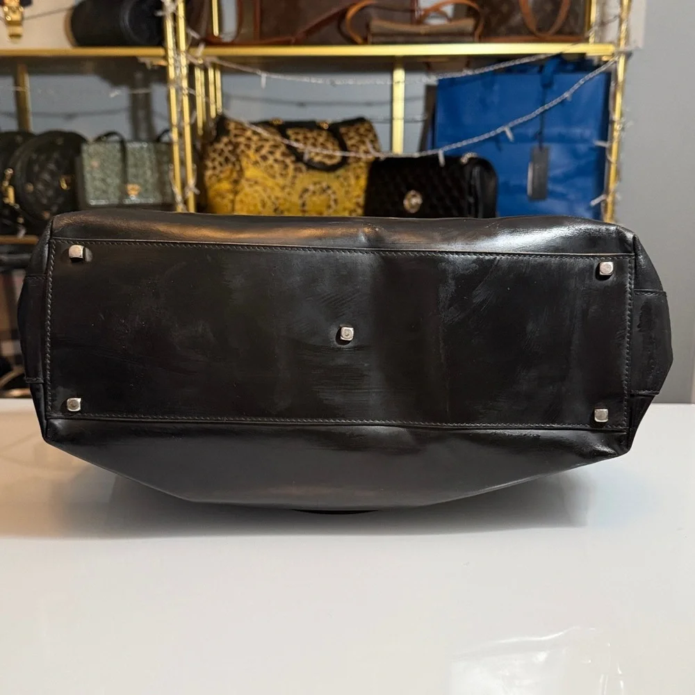 Ferragamo Black Leather Gancini Handbag Shoulder Tote - Picture 6 of 12